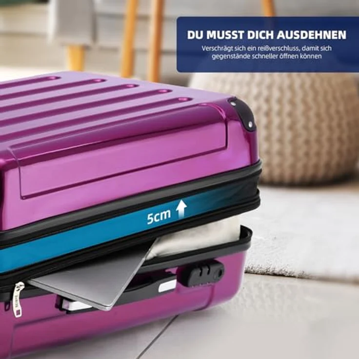 BEIBYE 3er Kofferset Hartschalen-Koffer mit Teleskopgriff, 4 Rollen, Dehnungsfuge für mehr Volumen, lila – Bild 3