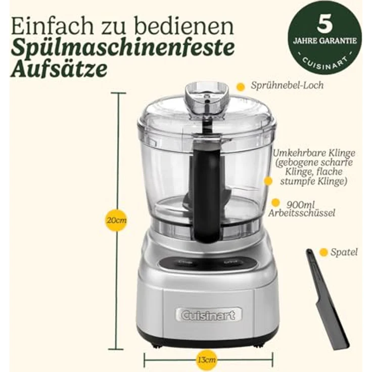 Cuisinart Mini Prep Pro - Mini-Zerkleinerer und kompakte Küchenmaschine in 1 | Multifunktional: Hacken, Zerkleinern, Mixen | Umkehrbare Edelstahlklinge | BPA-freie 900-ml-Arbeitsschüssel | Silber – Bild 7