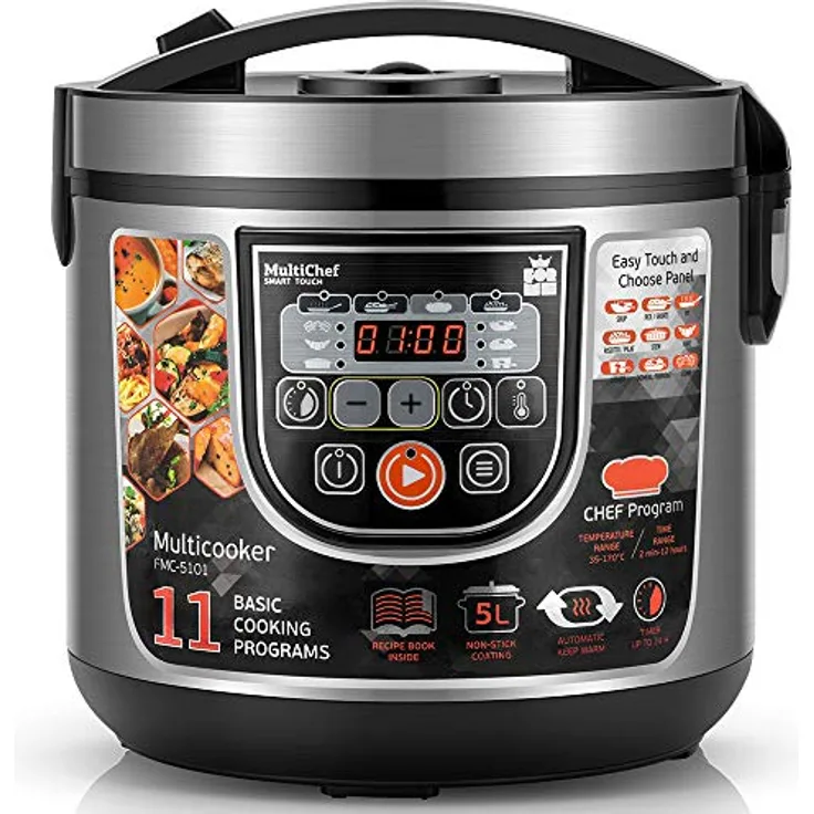 Multikocher FORME Elektrischer Reiskocher mit 11 Programmen 5L 860W LED panel Zeitsteuerung Warmhaltefunktion Multicooker