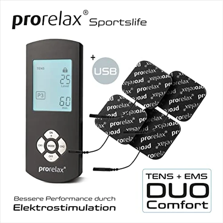 Prorelax TENS/EMS Duo Comfort Blackline | Elektrostimulationsgerät | 2 Therapien in einem Gerät | Muskelaufbau & Schmerzlinderung | Großes & beleuchtetes Display – Bild 3