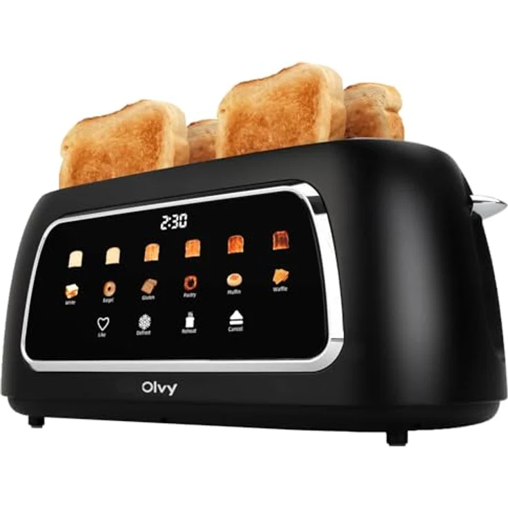 Olvy Premium Toaster mit LCD-Display, Timer & 6 Programmen – Extra breite Schlitze für Bagels – Schwarz – 1500W – Bild 1