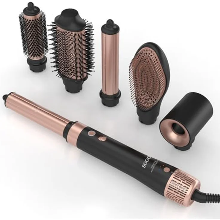 SOGO Airstyler Multistyler Haartrockner Lockenstab 6-in-1-Styling-Tool 1400W Schwarz/Gold, Coanda-Technologie, BLDC-Motor, Ionische Funktion – Bild 3