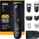 Braun AIO5540 Haarschneidemaschine Schwarz 14 Lithium-Ionen, 9-in-1 Grooming Kit, SkinGuard Technology, 100% Waterproof