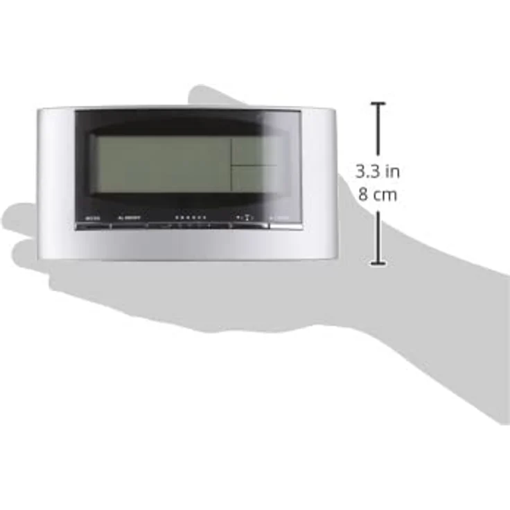 TFA Dostmann Digitaler Funkwecker 98.1071, solarbetrieben mit Temperaturanzeige, Wochentag und Datum, silber-schwarz, L 156 x B 52 x H 81 mm – Bild 2
