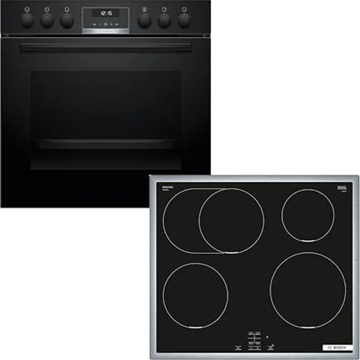Bosch Einbauherd-Set HND615LS67, Serie 6 Einbau-Herd 60 cm mit Reinigungshilfe und AutoPilot10 sowie HEB517BB4 Induktionskochfeld 60 cm mit Power Boost