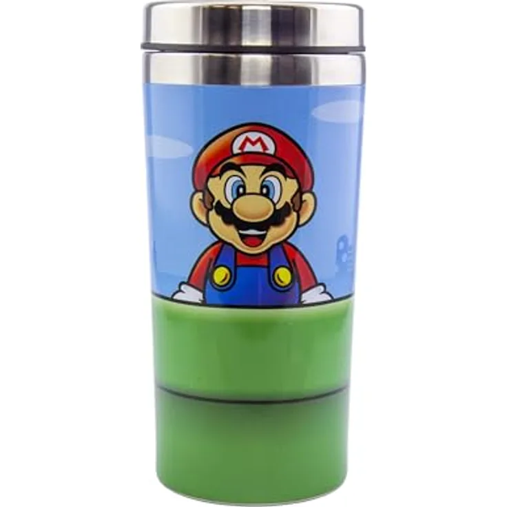Super Mario Trinkflasche "Warp Pipe", Edelstahl, transparent, Thermoskanne/Reisebecher