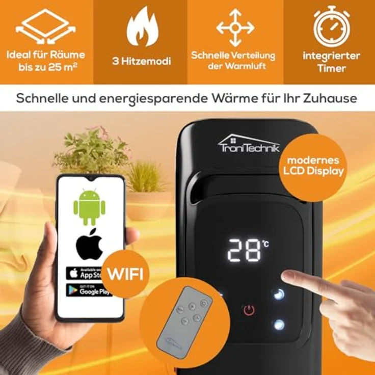 Tronitechnik® Ölradiator TT-OR 311 Elektroheizung Schwarz 3 Heizstufen 11 Rippen Energiesparend Thermostat Überhitzungsschutz – Bild 2