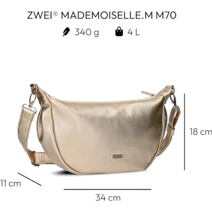 ZWEI Rucksack Mademoiselle M70, Sling Bag aus Kunstleder, goldfarben, 34 x 11 x 20 cm – Bild 2