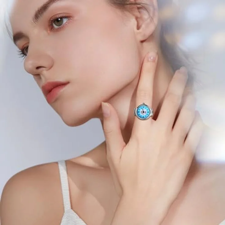 JewelryWe Ringuhr Damen, elastische Fingeruhr mit blauem Zifferblatt, klassisches Analog-Design, wasserdicht bis 10m – Bild 5