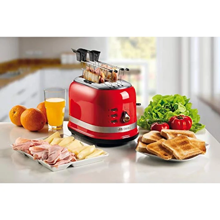 Ariete 0149 2 Scheiben Toaster Modern mit Zange, Automatischer Auswurfschub, Krümelschublade, Auftau- und Aufwärmfunktion, 6 Bräunungsstufen, 800 W, Kunststoff, rot – Bild 4
