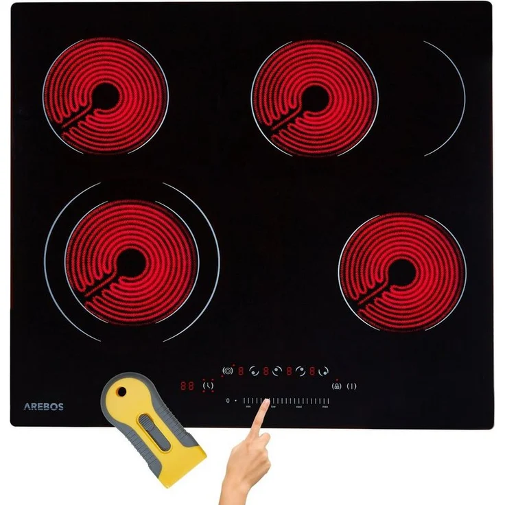 Arebos Elektro-Kochfeld Glaskeramikkochfeld - 6600W - 4 Kochzonen, Sensor-Touch, Autoabschaltung, Kindersicherung/Tastensperre - Preisvergleich