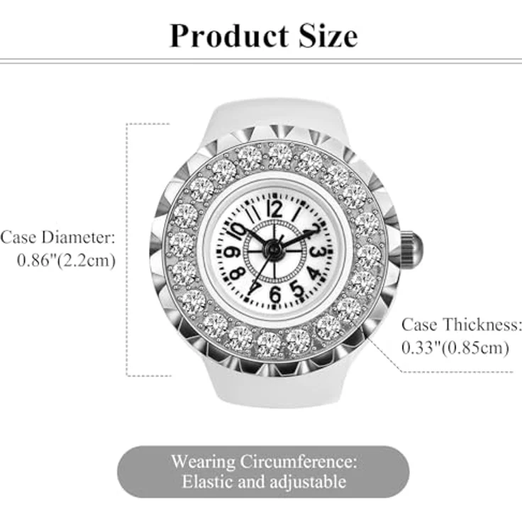 JewelryWe Ringuhr Damen, Elastisch mit Glitzer Strass - Rund Analog Quarz, Weiß Legierung, 10m wasserdicht – Bild 4