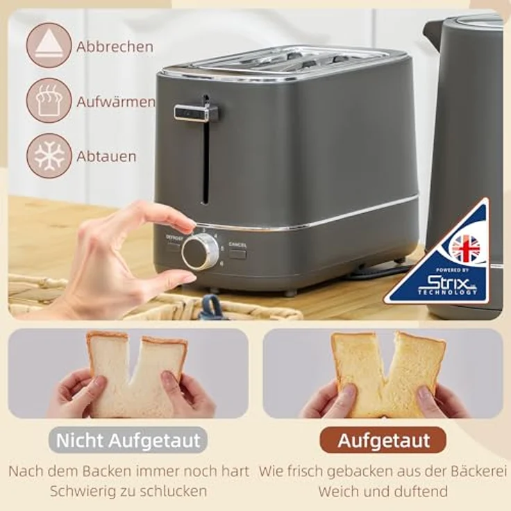 HOMCOM Toaster Set, 1,7 L Wasserkocher und Toaster mit 2 Schlitzen, 2200 W, 6 Bräunungsstufen, grau und chrom – Bild 4