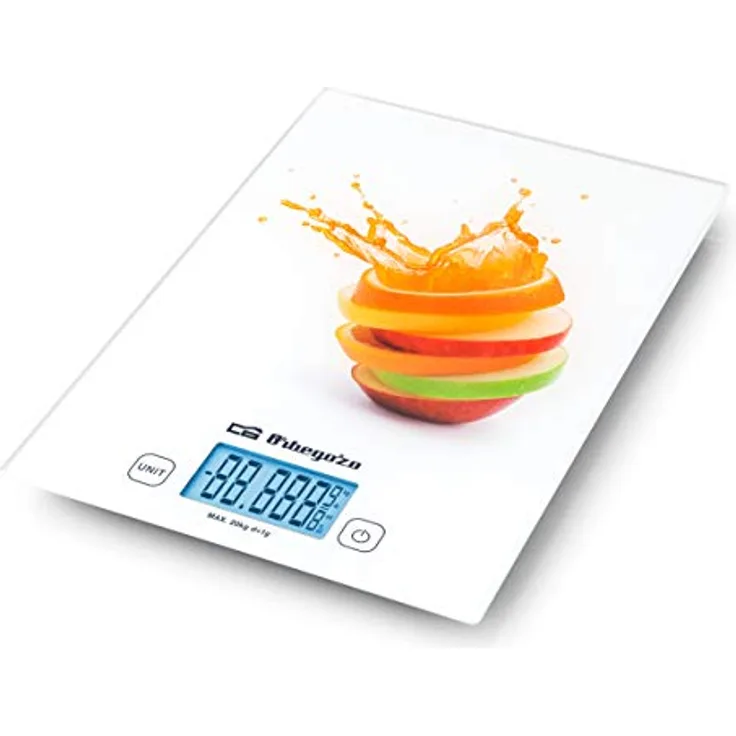 Orbegozo PC 2025 Digitale Küchenwaage, gehärtetes Glas, 29,5 x 21 cm, maximale Kapazität 20 kg, Skalierung 1 g, Tara-Funktion, Touch-Steuerung