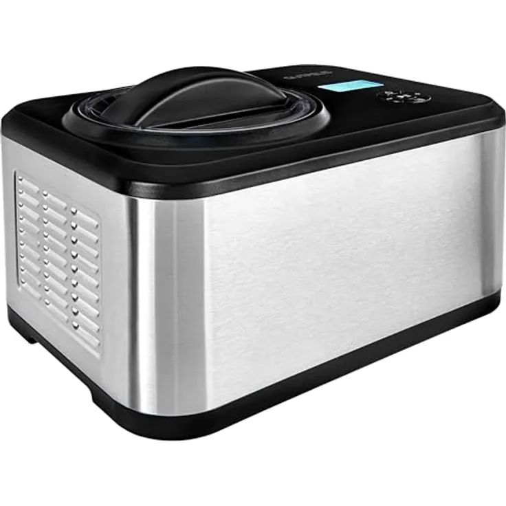 GUTFELS Eismaschine ICE CREAM 4025 | 1,5 Liter | 120 Watt | 4 Programme | Timer | Display | Edelstahlbehälter, silber