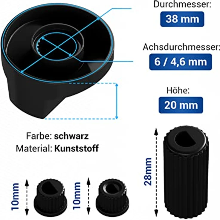 VIOKS 4x Drehknopf Herd Schwarz, Universal Schalter mit 16-teiligem Adapter Set für Backöfen & Elektroherde, robust mit Nullmarkierung – Bild 3