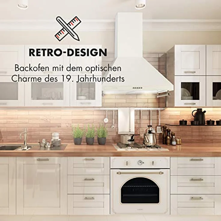 Klarstein Victoria - Elektrobackofen, Einbauofen mit 9 Funktionen, Timer, 50-250 °C, 70 Liter, Retro Backofen, aushängbare Ofentür elfenbein – Bild 2
