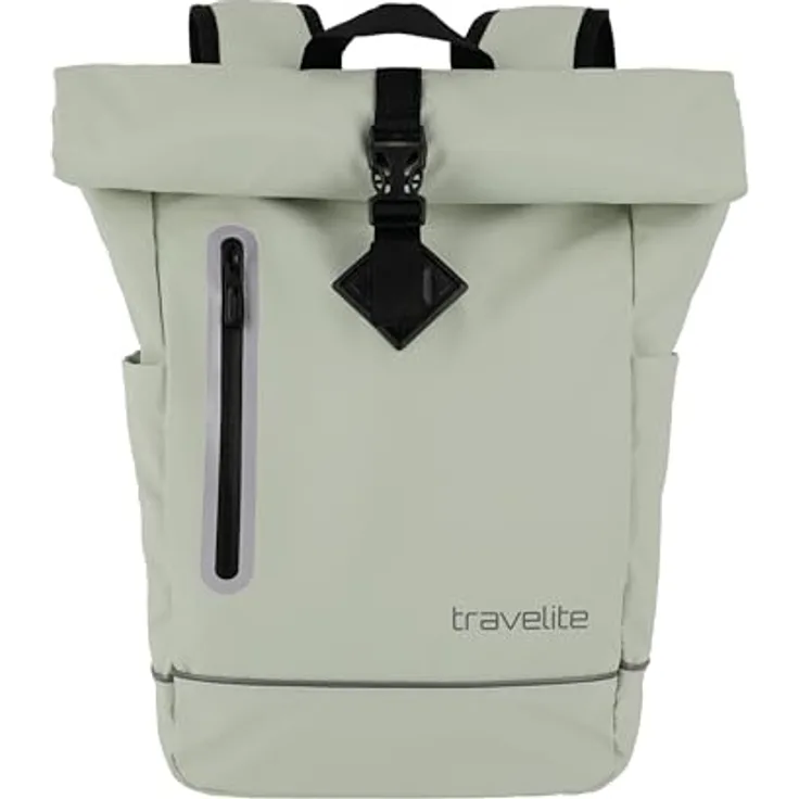 travelite BASICS Roll-Up Rucksack, wasserdichter Freizeitrucksack mit atmungsaktiver Rückwand und reflektierenden Applikationen, schwarz