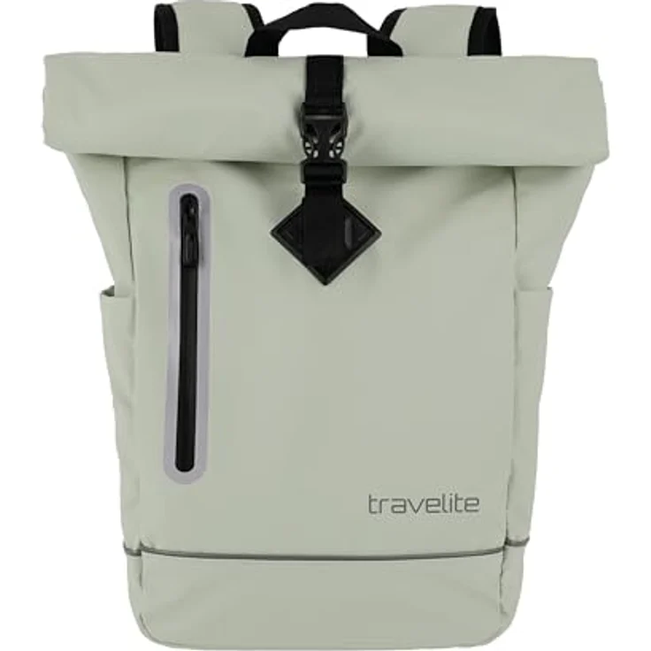 travelite BASICS Roll-Up Rucksack, wasserdichter Freizeitrucksack mit atmungsaktiver Rückwand und reflektierenden Applikationen, schwarz – Bild 1