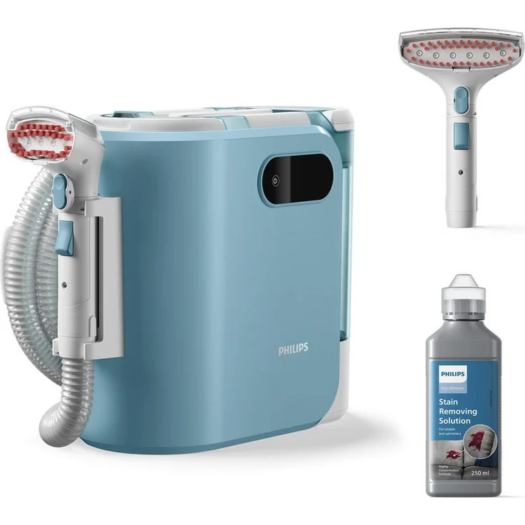 Philips Wasch-Sauger XW3193/11 3000 Series mit 2 Bürsten unterschiedlicher Größe, 400 W, beutellos, reinigt zahlreiche weiche Oberflächen, kompakt, Blau / Seidenweiß – Bild 1