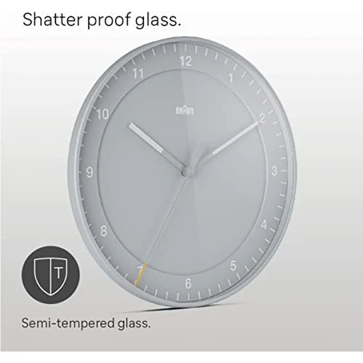 Braun Classic Große Analog-Wanduhr mit geräuschlosem Uhrwerk, 30 cm Durchmesser in Grau, Modell BC17G – Bild 4