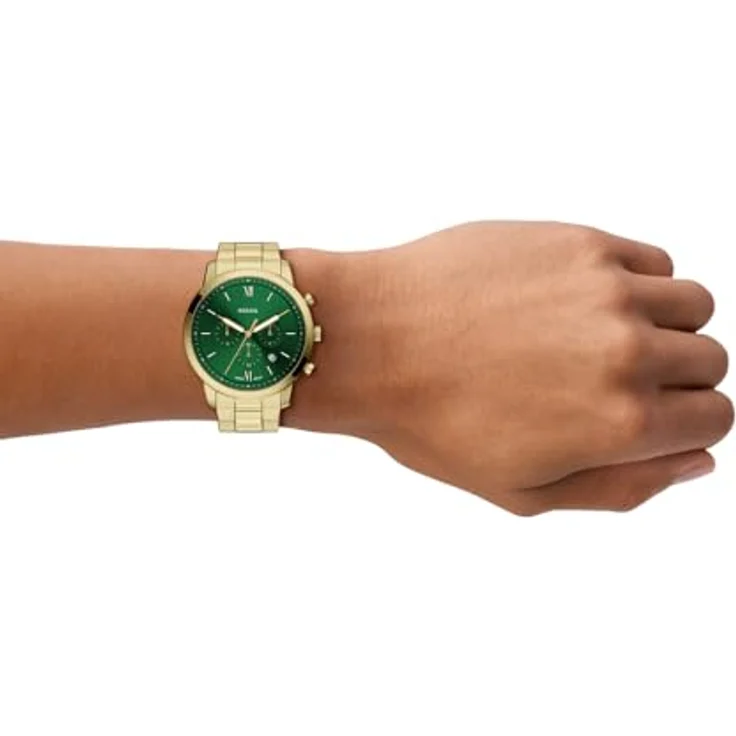 Fossil Neutra, Herren Quarz-Chronograph mit 44-mm-Gehäuse, goldfarbenem Edelstahlarmband und grünem Sunray-Zifferblatt, wasserdicht bis 50 m – Bild 2