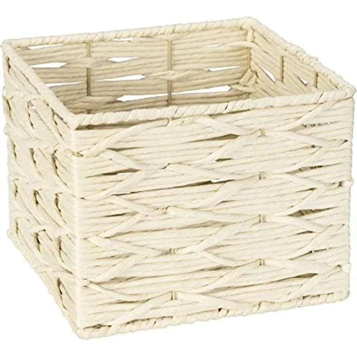 WENKO Badbox Vabriano, Aufbewahrungskorb aus Papier-Geflecht, zur Bad- und Büro-Aufbewahrung, 24 x 18,5 x 24 cm, Boho-Style, quadratisch, Beige