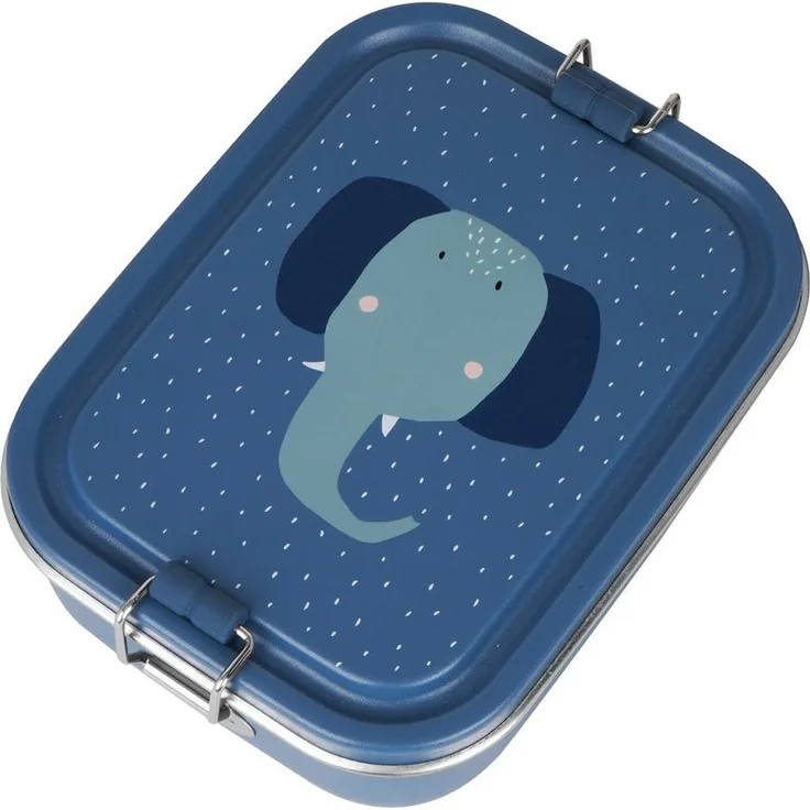 Trixie Baby Lunchbox Mrs Elephant Elefant blau Small, Lunchbox aus Edelstahl mit tierischem Design und Clips zum sicheren Verschließen