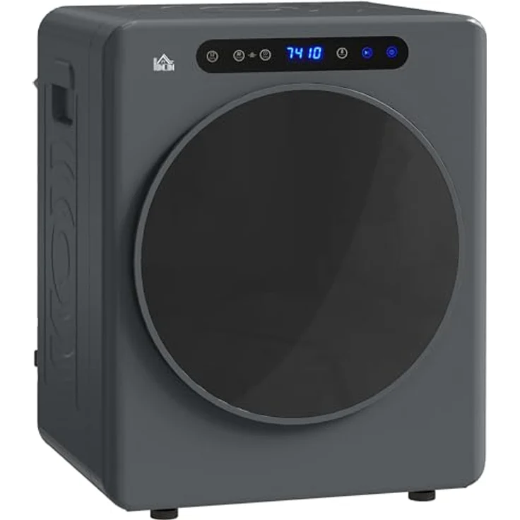 HOMCOM Mini Ablufttrockner 3 kg mit Desinfektion, 1000W, 6 Programmen, Touch-Screen und 3 Temperaturen, grau für Wohnmobile und Häuser – Bild 1