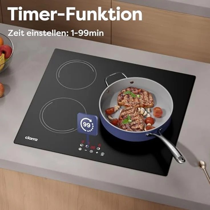Ciarra CABBIH3-E Induktionskochfeld Einbau 60 cm, 3 Zonen mit Touch-Bedienung, 9 Leistungsstufen, Timer, Kindersicherung und Restwärmeanzeige – Bild 5