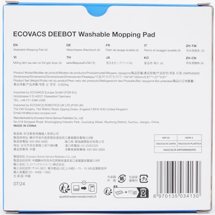 ECOVACS DEEBOT Washable Mopping Pad, Polyester - Waschbare Dreischichtige Reinigungstücher, 4er Pack – Bild 3
