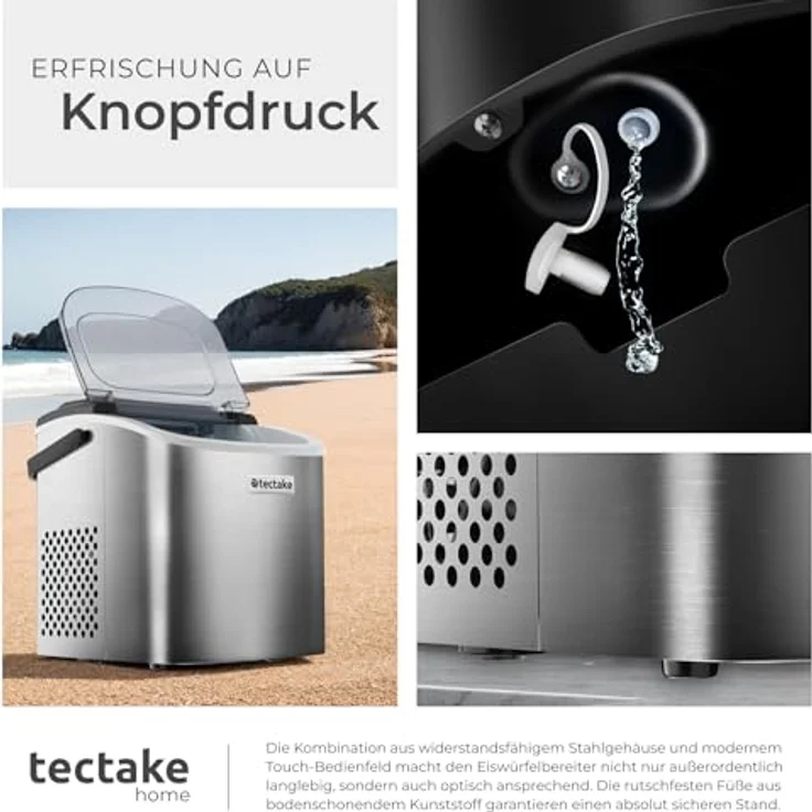 tectake® Eiswürfelmaschine, Ice Maker, Eiswürfelbereiter mit 2 Eiswürfelform für kleine und große Würfel, silber – Bild 5