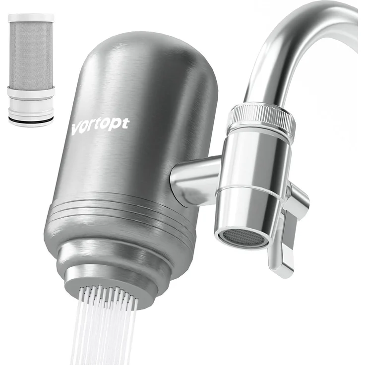Vortopt Edelstahl-Wasserfilter für Wasserhahn, 500 Gallonen, 5-Stufen-Filtration, reduziert Blei & Chlor, einfacher Einbau, 1 Filter