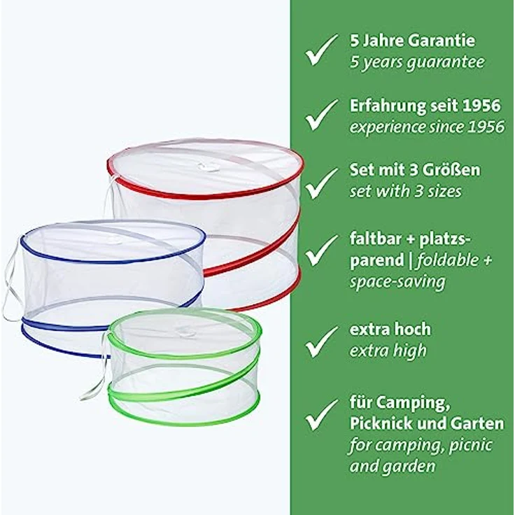 Westmark Speisehauben Hoody – faltbare Abdeckhauben für Lebensmittel, Fliegenschutz und Insektenschutz beim Essen draußen, praktische Obsthaube – ø 39, 34, 30 cm, 3 Stück – Bild 2