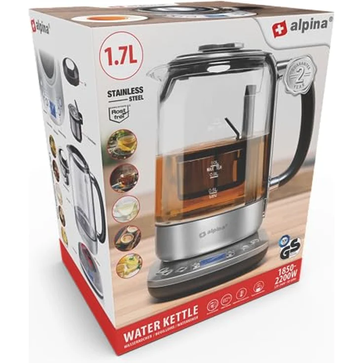 Alpina Motorola Nursery 8711252473352 Elektrischer Wasserkocher, 1,7L Transparent mit Temperatureinstellung und Teemaschine – Bild 5