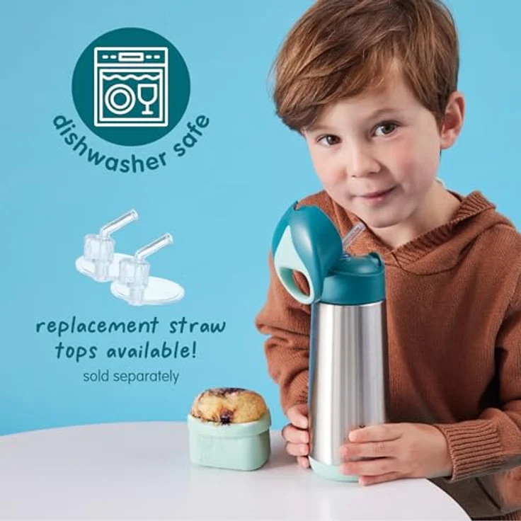 b.box Isolierte Edelstahl Trinkflasche, dreiwandig, 500 ml, hält Getränke bis zu 15 h kalt & 8 h warm, auslaufsicher mit Silikonstrohhalm – Bild 5