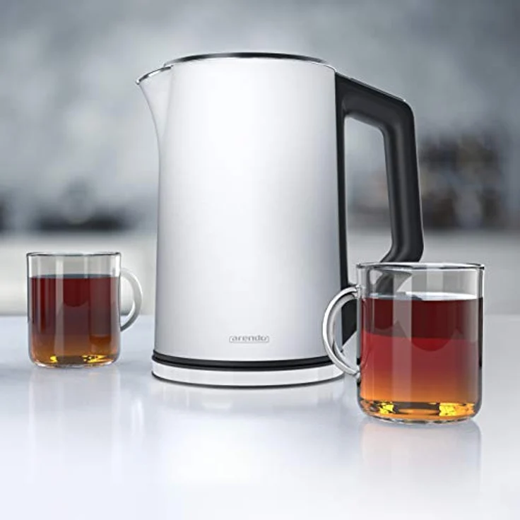 Arendo Edelstahl Wasserkocher mit Temperatureinstellung 40-100 Grad in 5er Schritten - Doppelwand Design - Modell ELEGANT - 1,5 Liter - 2200 W - Teekocher mit Temperaturanzeige - GS - weiß matt – Bild 6
