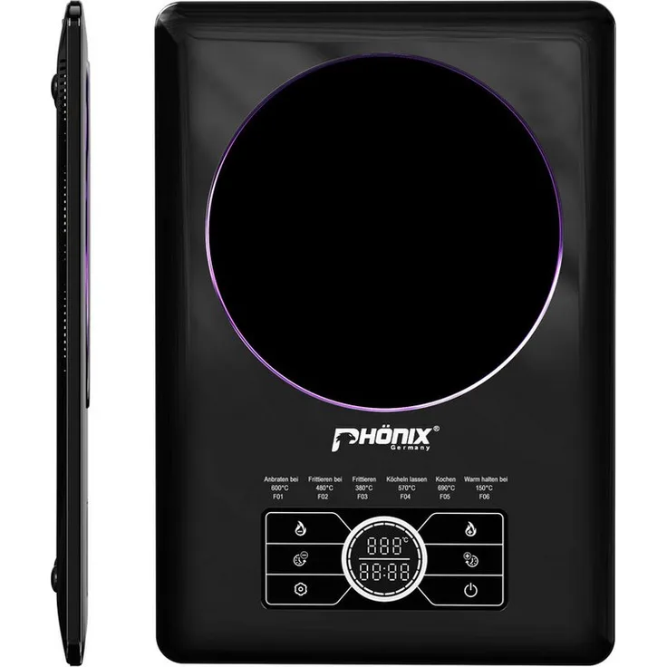 Phönix Germany SC101P Einzelkochplatte, supraleitende Elektrokochplatte mit 1500W, ultra-dünn, 14 Leistungsstufen, Temperatur bis 690°C, tragbar