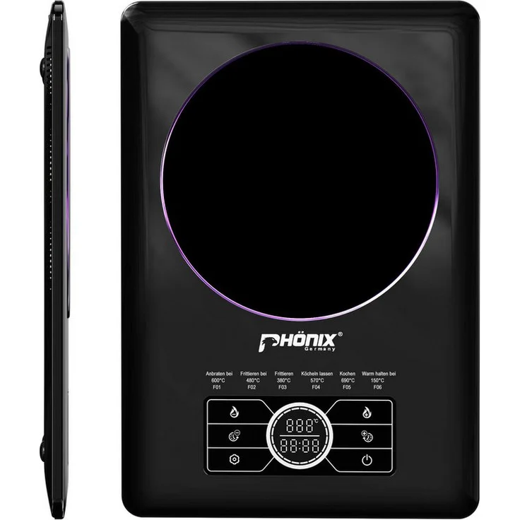 Phönix Germany SC101P Einzelkochplatte, supraleitende Elektrokochplatte mit 1500W, ultra-dünn, 14 Leistungsstufen, Temperatur bis 690°C, tragbar