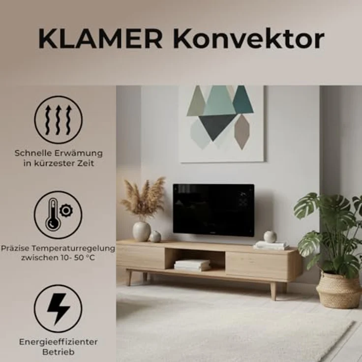 KLAMER Konvektor Pro 2500 W, Smart WLAN Heizgerät mit App- & Timersteuerung, Frostschutzmodus, LED-Display, Überhitzungsschutz, Wand- oder Standmontage für Wohn- & Schlafräume – Bild 2