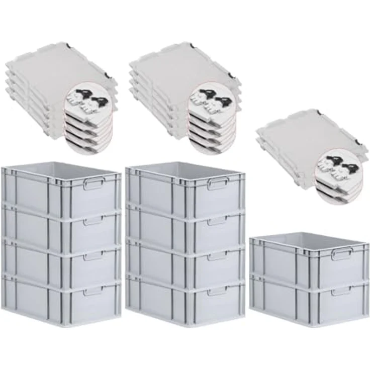 PROREGAL Eurobox NextGen Economy 10x SuperSparSet mit Scharnierdeckel & schwarzen Verschlüssen, 44 Liter, HxBxT 22x40x60cm, lebensmittelecht, robust, stapelbar – Bild 1