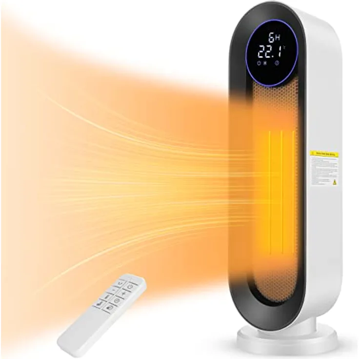Heizlüfter, Keramik Heizlüfter, 2000W 3 Modi Thermostat Heizlüfter, 12-Stunden-Timer, Kippschutz, 100° Oszillations-Raumheizgerät für Heim & Büro Weiß großer Bildschirm