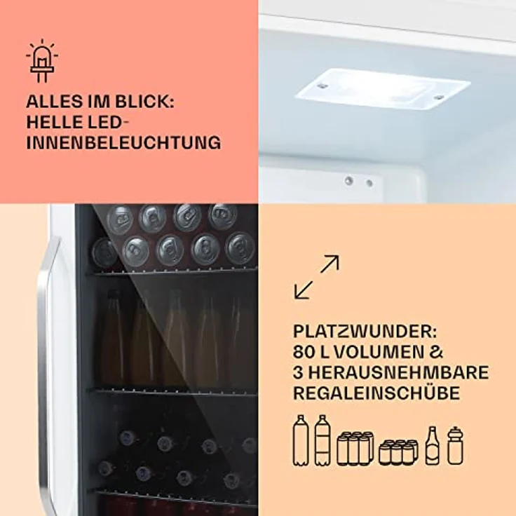 Klarstein Beersafe XXL Quartz Getränkekühlschrank, freistehend, weiß, 3 Böden, doppelt isolierte Panoramaglastür, Energieklasse E - Preisvergleich – Bild 5