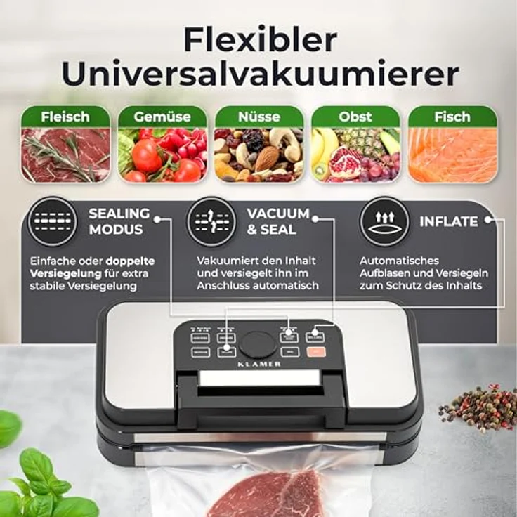 KLAMER Premium Vakuumiergerät für Lebensmittel - doppelte Versiegelungsnaht (silber) – Bild 2
