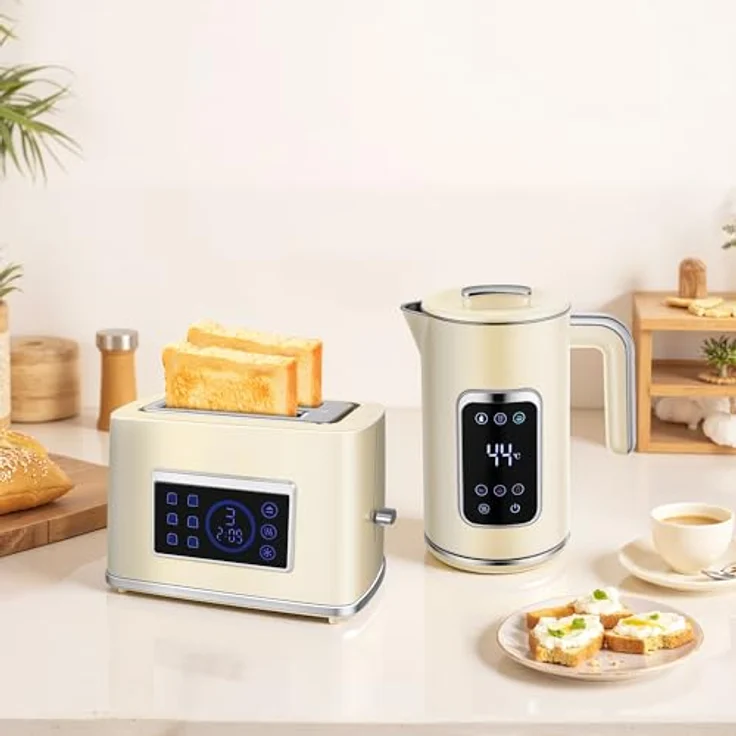 HOMCOM Toaster und Wasserkocher-Set, 1.7 L, 2200 W, 2-Schlitz-Toaster mit LED-Touchscreen, Cremeweiß – Bild 9