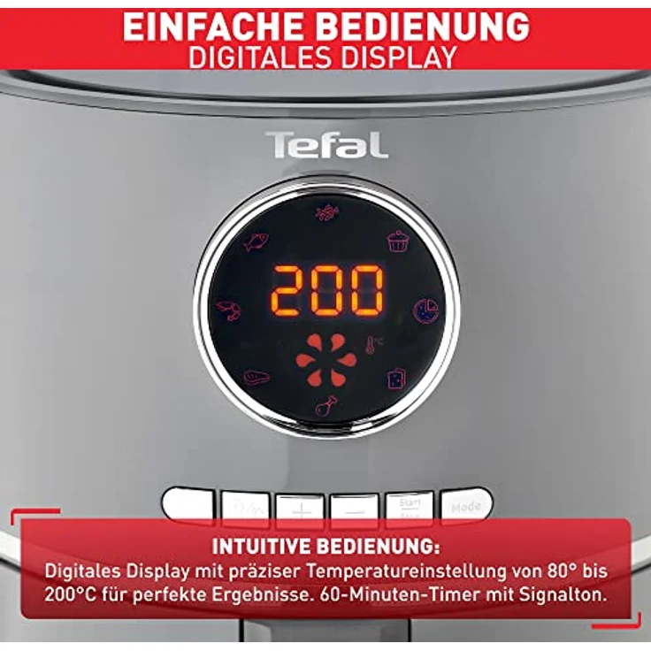 Tefal EY111B Airfry Ultra Digital Heißluftfritteuse, ohne Öl, 4 Kochmöglichkeiten, 1400 Watt, 8 Programme, 4,2 Liter, Timer, Thermostat, grau – Bild 6