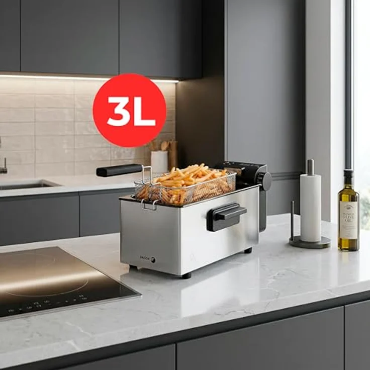 Fagor EasyFry, Elektrische Fritteuse mit 2000 W, 3 l Kapazität, Temperaturregelung bis 190 °C, Edelstahlgehäuse – Bild 2