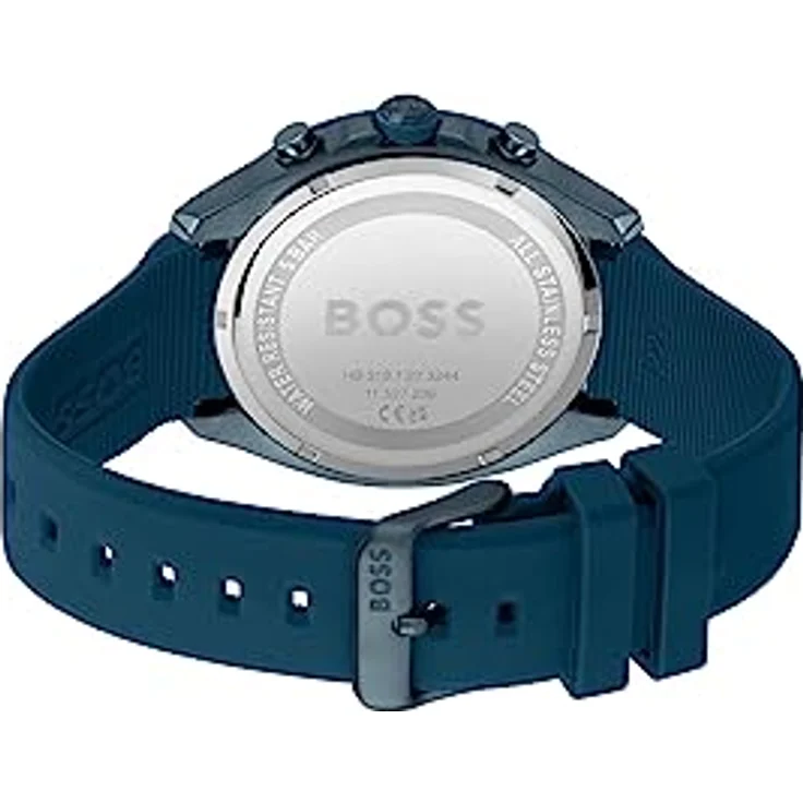 BOSS Chronograph Quarz Uhr für Herren, blaues Silikonarmband, Gehäusedurchmesser 44 mm, wasserabweisend bis 5 bar, Datumsfunktion – Bild 3