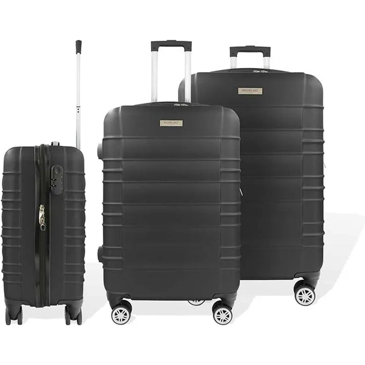 HTI-Living Koffer Kofferset 3-teilig ABS Schwarz, integriertes Sicherheits-Zahlenschloss, 360° Rollensystem