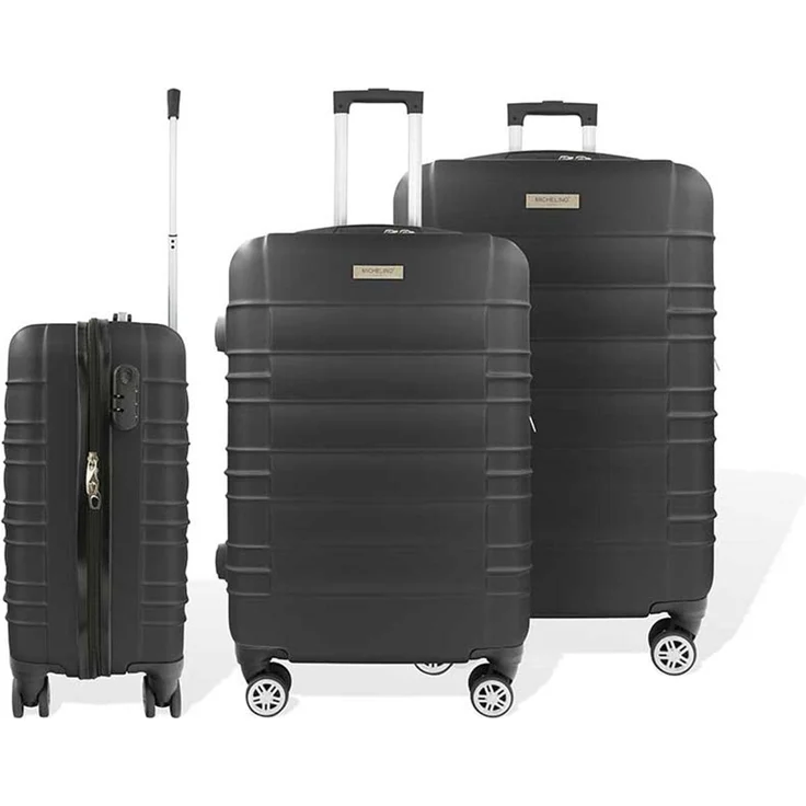 HTI-Living Koffer Kofferset 3-teilig ABS Schwarz, integriertes Sicherheits-Zahlenschloss, 360° Rollensystem